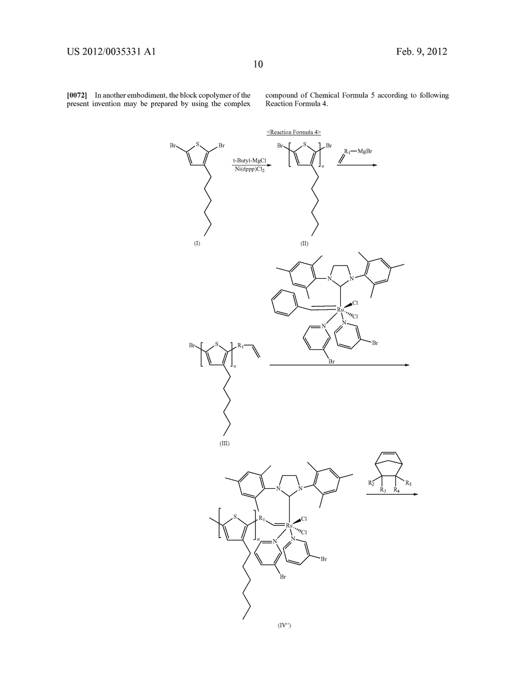 POLYALKYLTHIOPHENE BLOCK COPOLYMER AND A METHOD OF PREPARING THE SAME     THROUGH A RING-OPENING METATHESIS POLYMERIZATION REACTION - diagram, schematic, and image 22