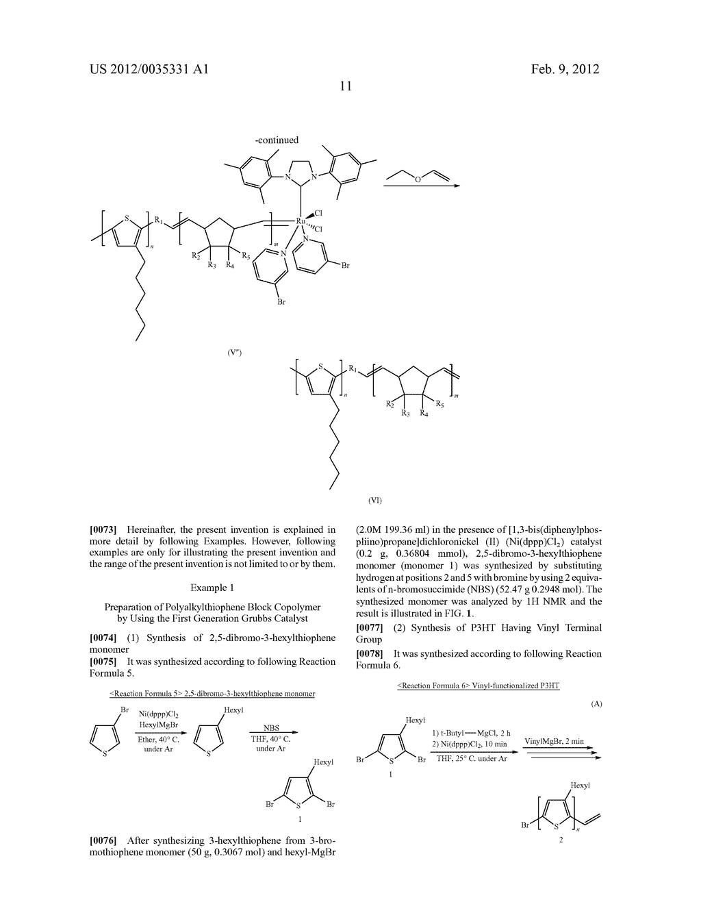 POLYALKYLTHIOPHENE BLOCK COPOLYMER AND A METHOD OF PREPARING THE SAME     THROUGH A RING-OPENING METATHESIS POLYMERIZATION REACTION - diagram, schematic, and image 23