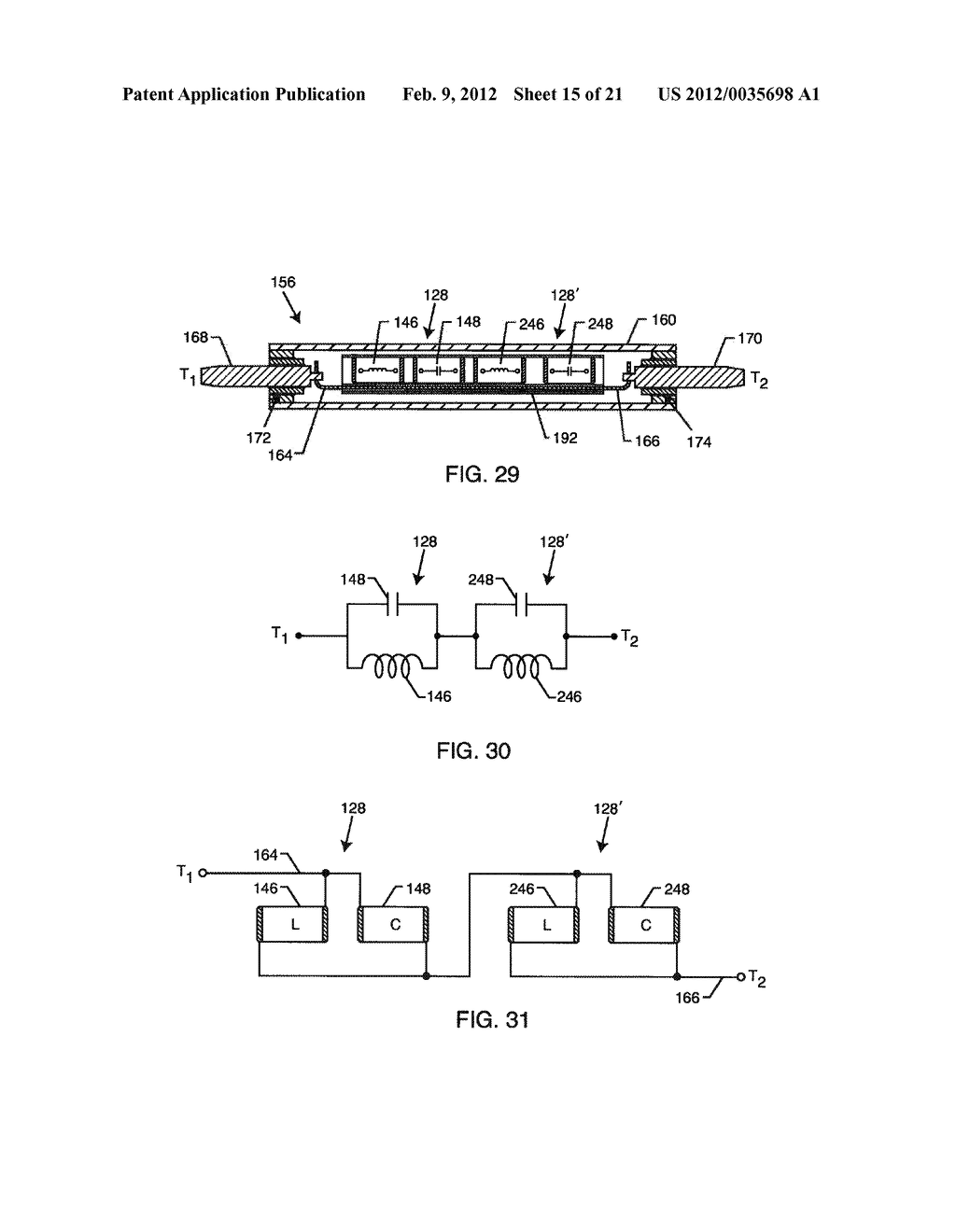 CAPACITOR AND INDUCTOR ELEMENTS PHYSICALLY DISPOSED IN SERIES WHOSE LUMPED     PARAMETERS ARE ELECTRICALLY CONNECTED IN PARALLEL TO FORM A BANDSTOP     FILTER - diagram, schematic, and image 16