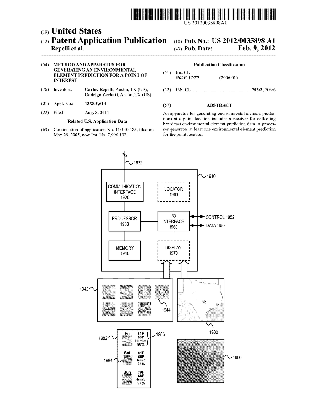 METHOD AND APPARATUS FOR GENERATING AN ENVIRONMENTAL ELEMENT PREDICTION     FOR A POINT OF INTEREST - diagram, schematic, and image 01