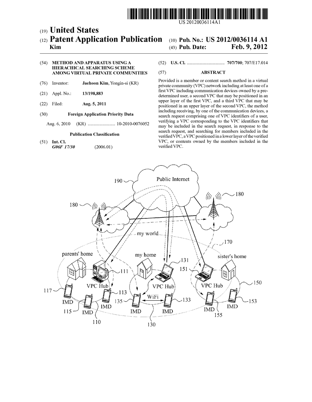 METHOD AND APPARATUS USING A HIERACHICAL SEARCHING SCHEME AMONG VIRTUAL     PRIVATE COMMUNITIES - diagram, schematic, and image 01