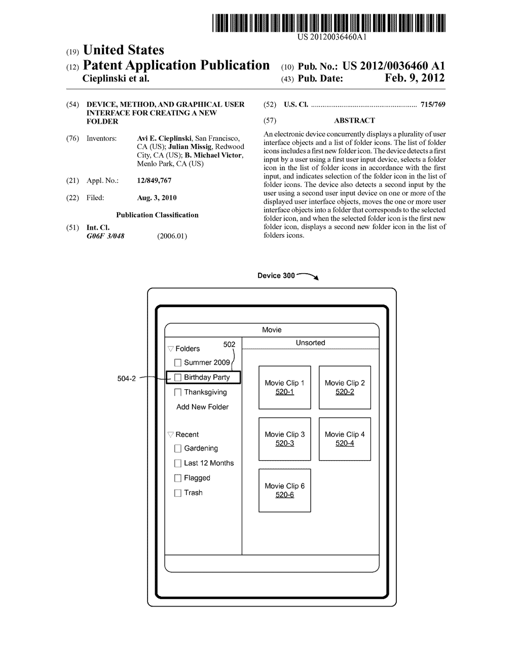 Device, Method, and Graphical User Interface for Creating a New Folder - diagram, schematic, and image 01