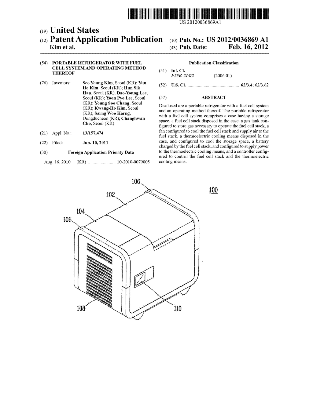 PORTABLE REFRIGERATOR WITH FUEL CELL SYSTEM AND OPERATING METHOD THEREOF - diagram, schematic, and image 01