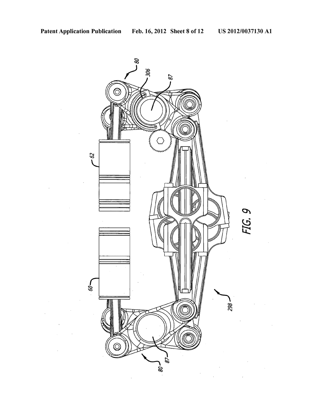 Opposed-piston engine having a single crankshaft coupled to the opposed     pistons by linkages with pivoted rocker arms - diagram, schematic, and image 09