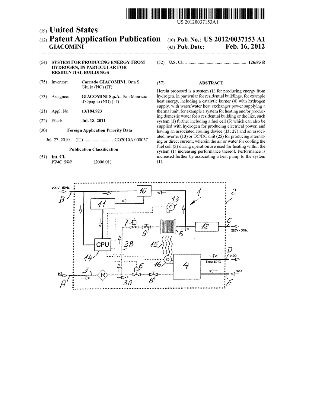 SYSTEM FOR PRODUCING ENERGY FROM HYDROGEN, IN PARTICULAR FOR RESIDENTIAL     BUILDINGS - diagram, schematic, and image 01