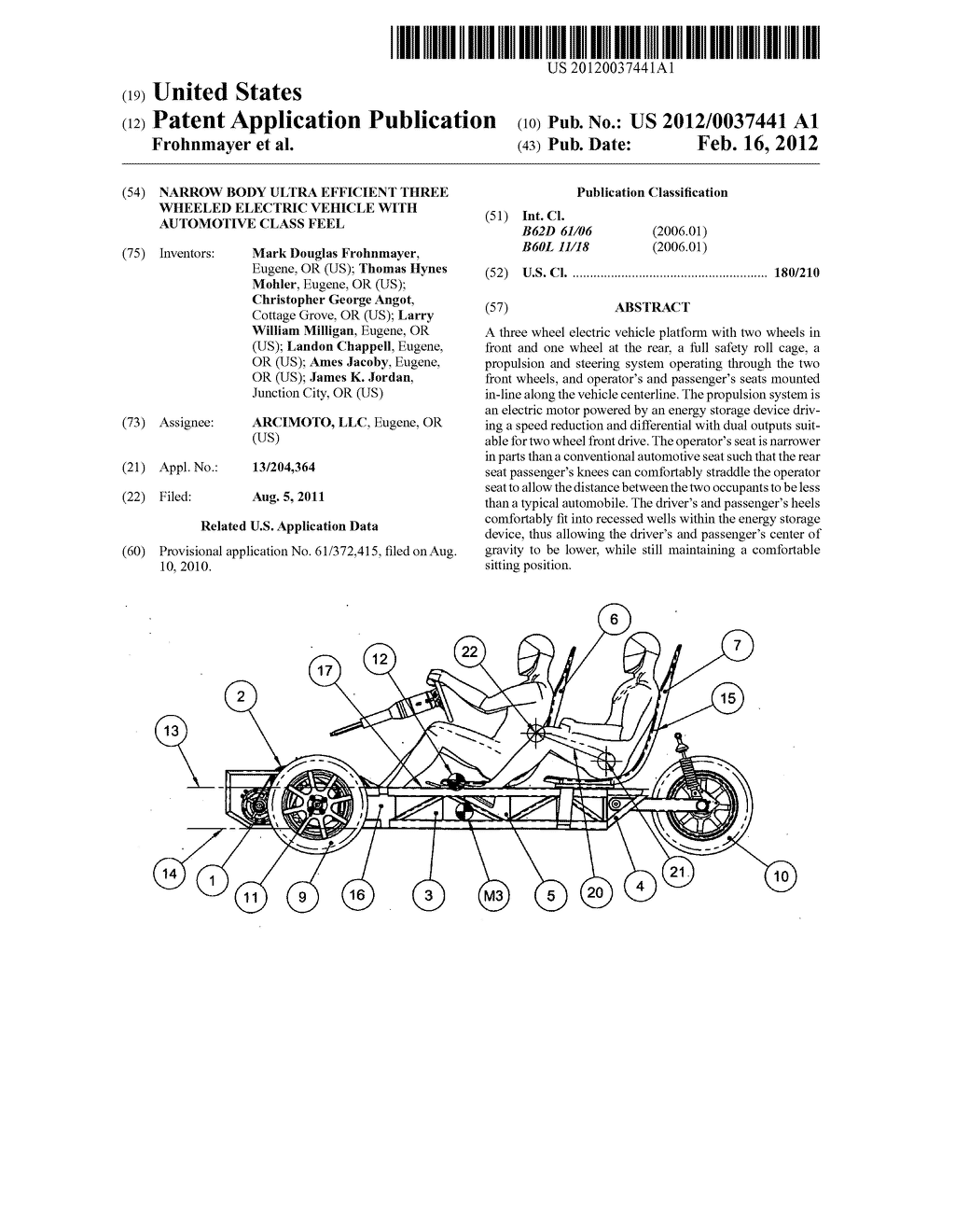 Narrow Body Ultra Efficient Three Wheeled Electric Vehicle with Automotive     Class Feel - diagram, schematic, and image 01