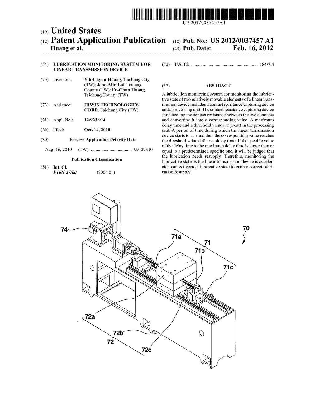 Lubrication monitoring system for linear transmission device - diagram, schematic, and image 01