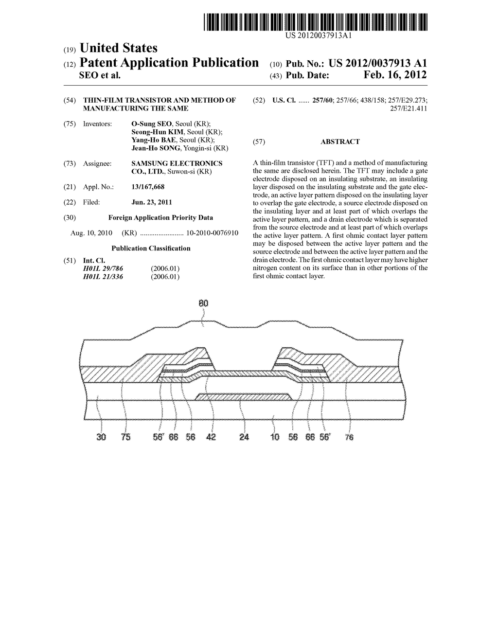 THIN-FILM TRANSISTOR AND METHOD OF MANUFACTURING THE SAME - diagram, schematic, and image 01