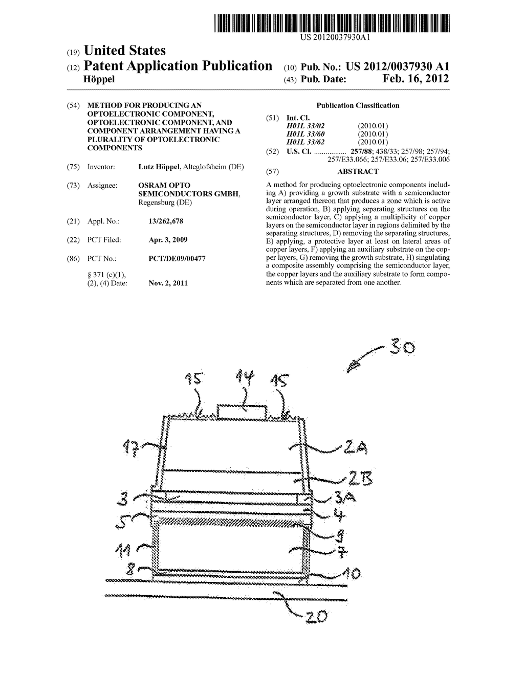 METHOD FOR PRODUCING AN OPTOELECTRONIC COMPONENT, OPTOELECTRONIC     COMPONENT, AND COMPONENT ARRANGEMENT HAVING A PLURALITY OF OPTOELECTRONIC     COMPONENTS - diagram, schematic, and image 01