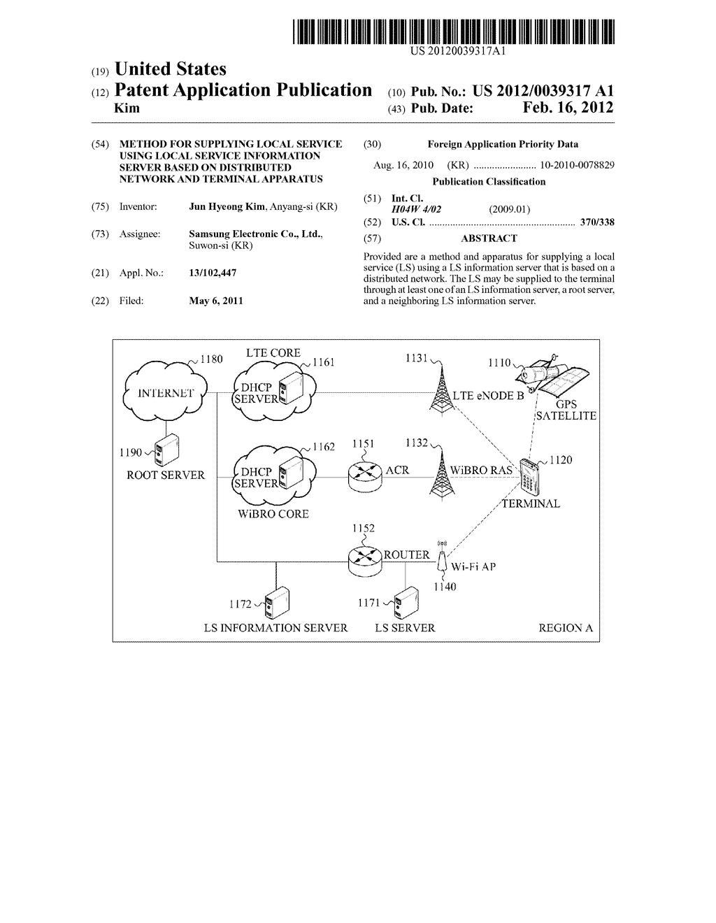 METHOD FOR SUPPLYING LOCAL SERVICE USING LOCAL SERVICE INFORMATION SERVER     BASED ON DISTRIBUTED NETWORK AND TERMINAL APPARATUS - diagram, schematic, and image 01