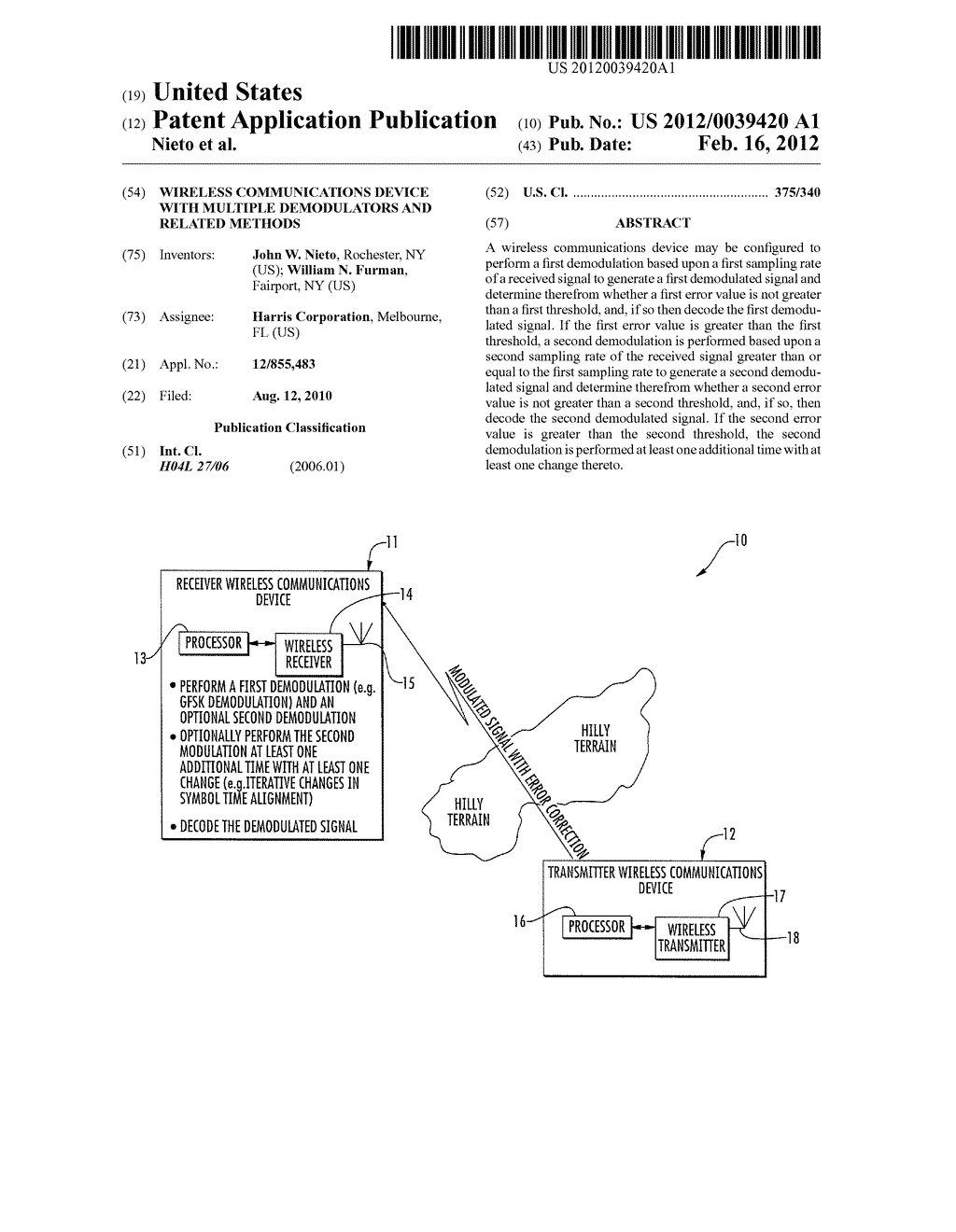 WIRELESS COMMUNICATIONS DEVICE WITH MULTIPLE DEMODULATORS AND RELATED     METHODS - diagram, schematic, and image 01