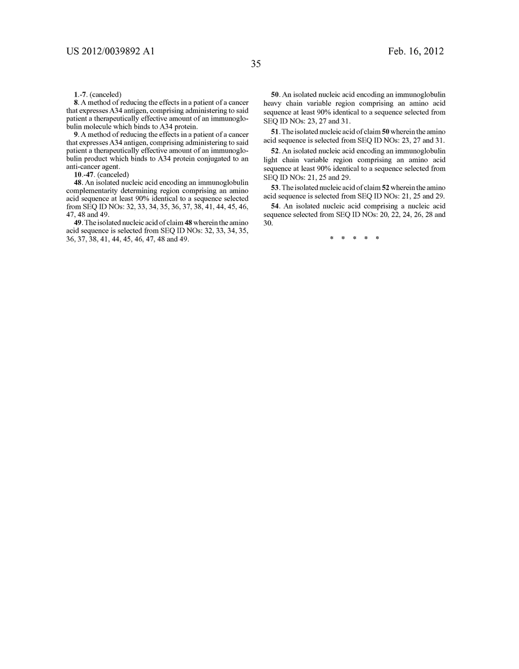 A34 AND A33-LIKE 3 DNA PROTEIN, ANTIBODIES THERETO AND METHODS OF     TREATMENT USING SAME - diagram, schematic, and image 60