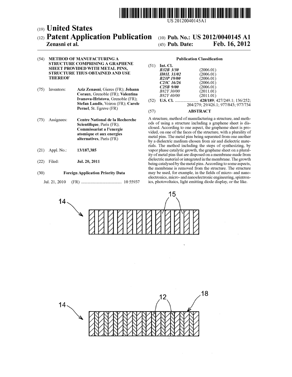 METHOD OF MANUFACTURING A STRUCTURE COMPRISING A GRAPHENE SHEET PROVIDED     WITH METAL PINS, STRUCTURE THUS OBTAINED AND USE THEREOF - diagram, schematic, and image 01