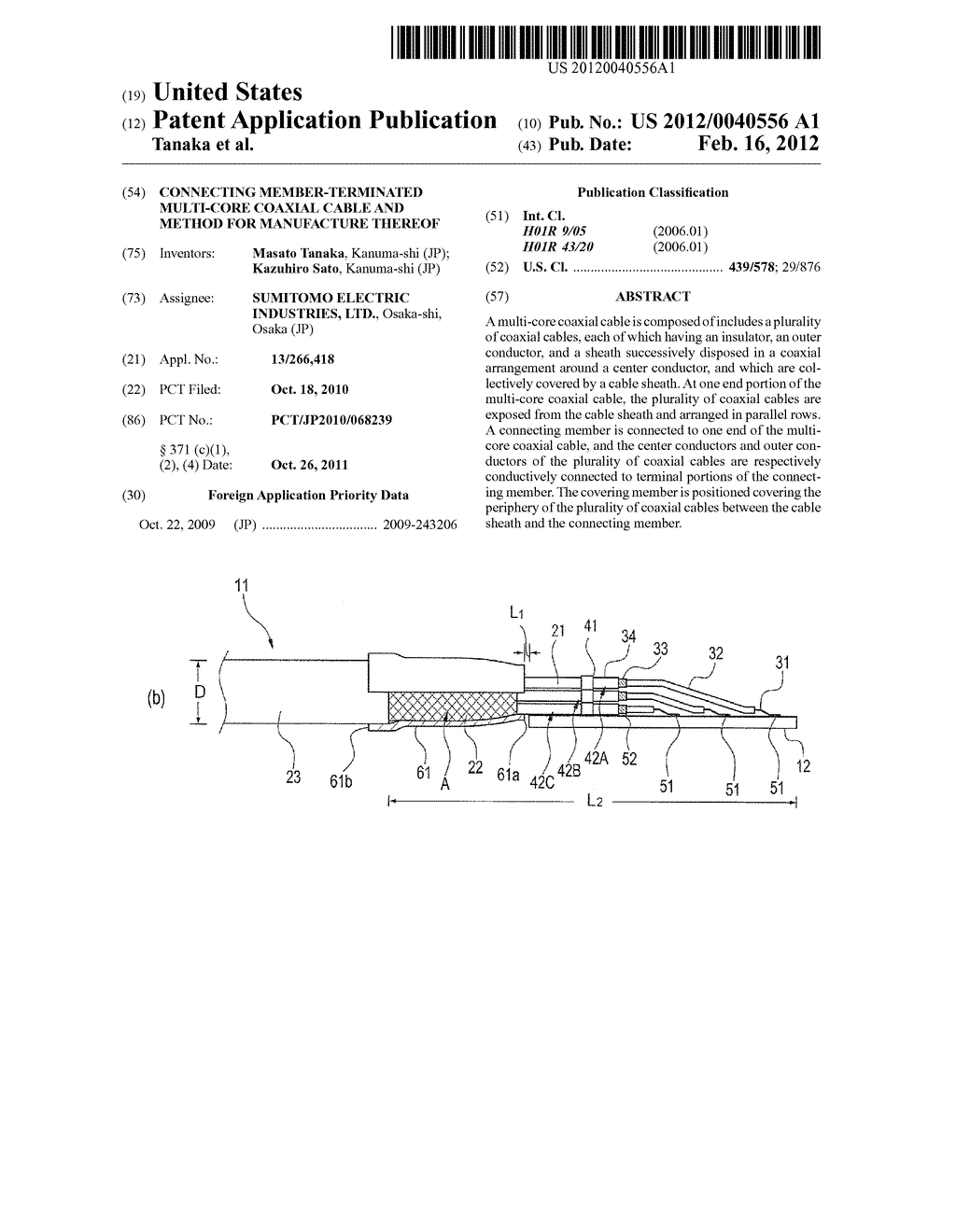 CONNECTING MEMBER-TERMINATED MULTI-CORE COAXIAL CABLE AND METHOD FOR     MANUFACTURE THEREOF - diagram, schematic, and image 01