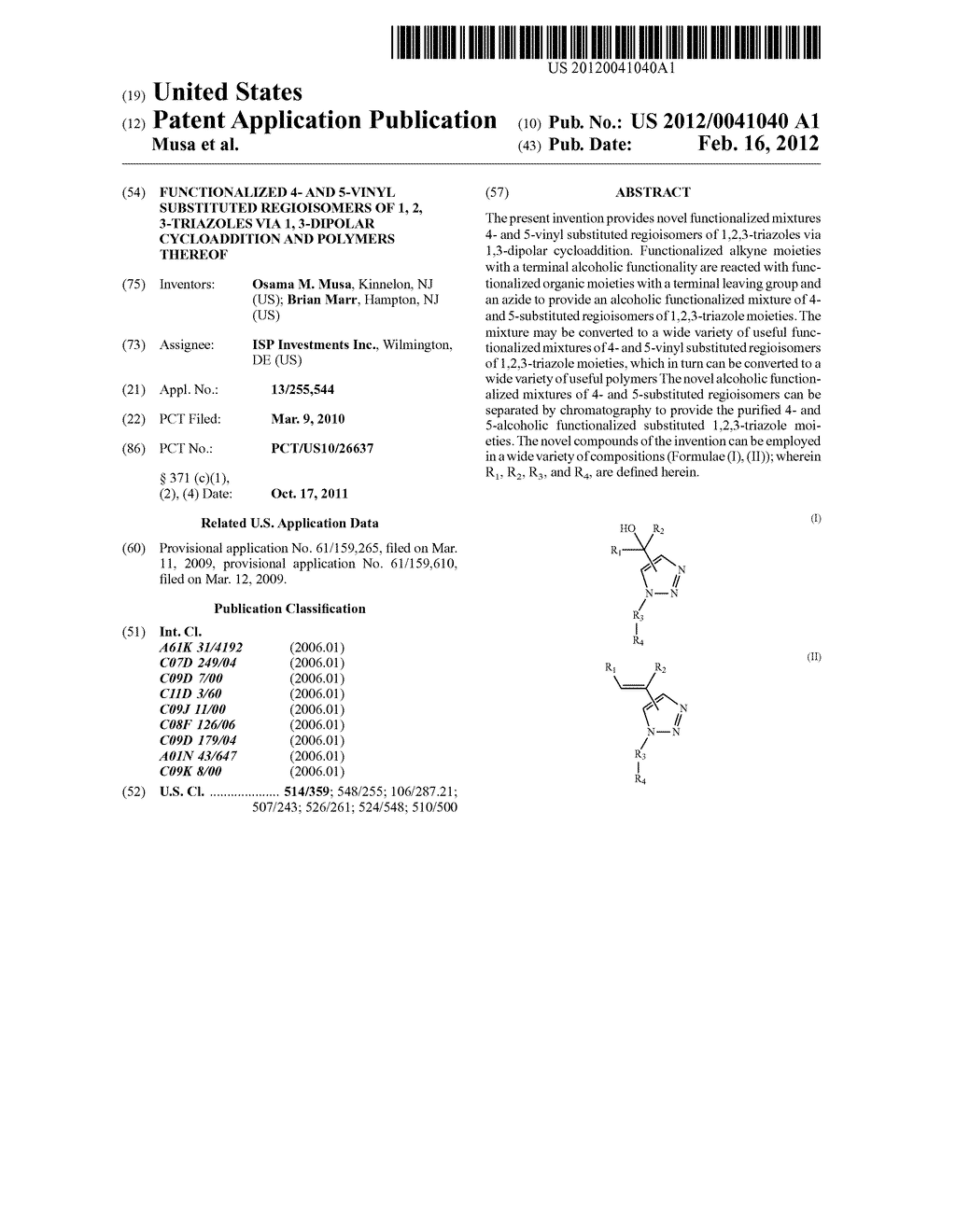 FUNCTIONALIZED 4- AND 5-VINYL SUBSTITUTED REGIOISOMERS OF 1, 2,     3-TRIAZOLES VIA 1, 3-DIPOLAR CYCLOADDITION AND POLYMERS THEREOF - diagram, schematic, and image 01