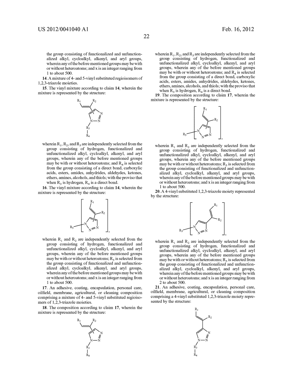 FUNCTIONALIZED 4- AND 5-VINYL SUBSTITUTED REGIOISOMERS OF 1, 2,     3-TRIAZOLES VIA 1, 3-DIPOLAR CYCLOADDITION AND POLYMERS THEREOF - diagram, schematic, and image 23