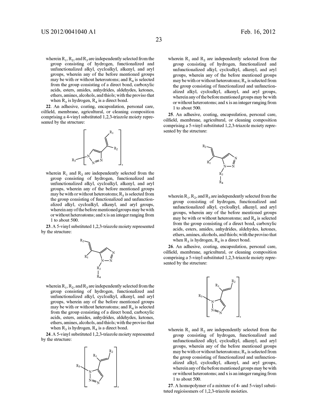 FUNCTIONALIZED 4- AND 5-VINYL SUBSTITUTED REGIOISOMERS OF 1, 2,     3-TRIAZOLES VIA 1, 3-DIPOLAR CYCLOADDITION AND POLYMERS THEREOF - diagram, schematic, and image 24