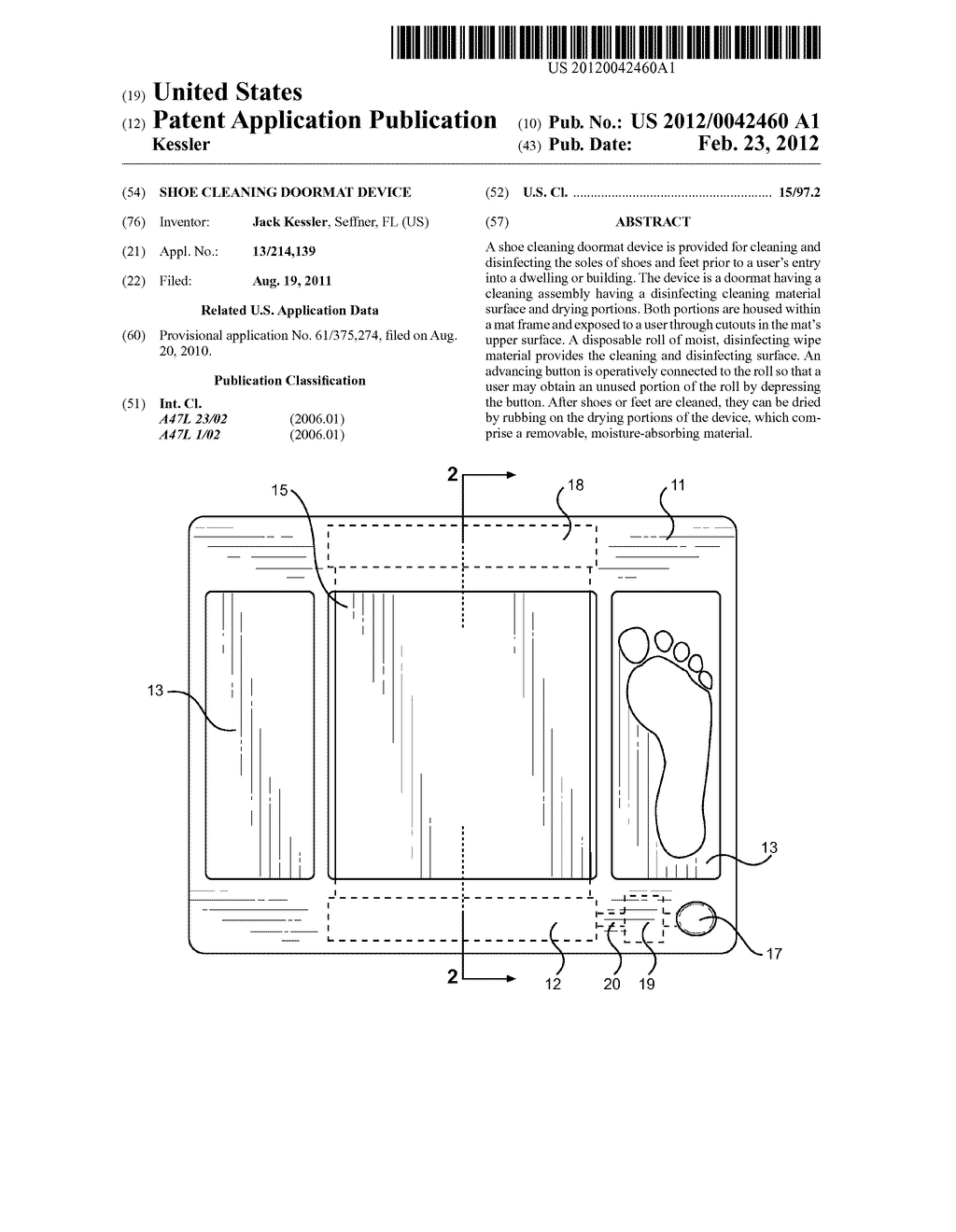 Shoe Cleaning Doormat Device - diagram, schematic, and image 01