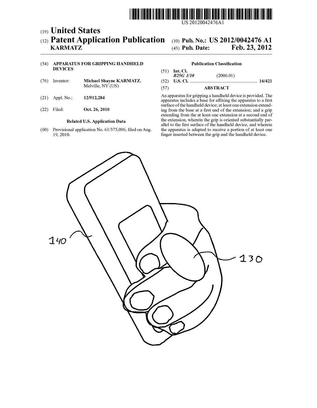 APPARATUS FOR GRIPPING HANDHELD DEVICES - diagram, schematic, and image 01