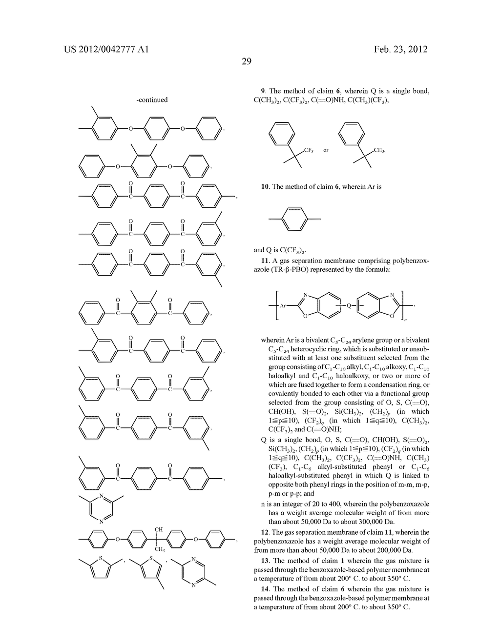 GAS SEPARATION USING MEMBRANES COMPRISING POLYBENZOXAZOLES PREPARED BY     THERMAL REARRANGEMENT - diagram, schematic, and image 51