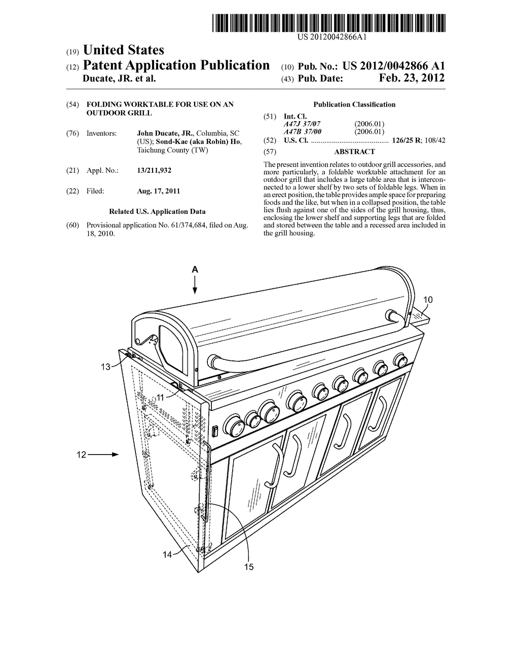 FOLDING WORKTABLE FOR USE ON AN OUTDOOR GRILL - diagram, schematic, and image 01