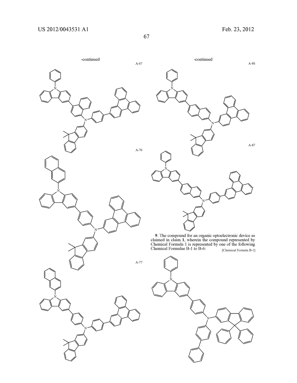 COMPOUND FOR ORGANIC OPTOELECTRONIC DEVICE, ORGANIC LIGHT EMITTING DIODE     INCLUDING THE SAME, AND DISPLAY DEVICE INCLUDING THE LIGHT EMITTING DIODE - diagram, schematic, and image 73