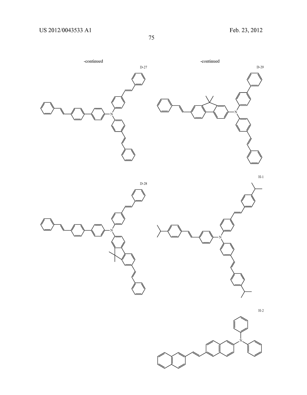 AROMATIC AMINE DERIVATIVE AND ORGANIC ELECTROLUMINESCENT ELEMENT     COMPRISING THE SAME - diagram, schematic, and image 76