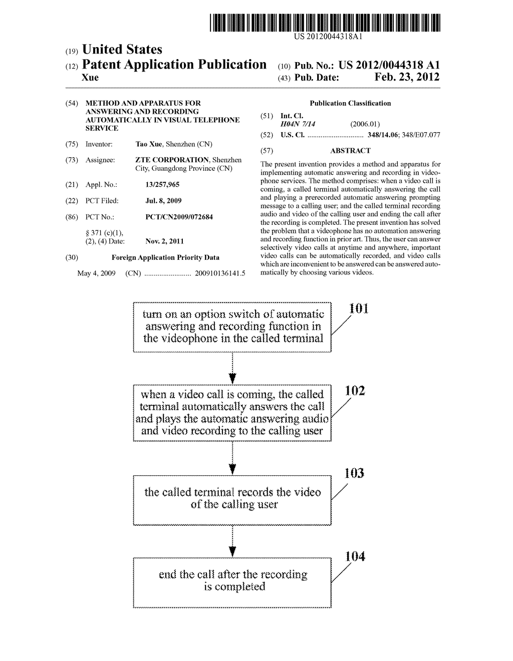 Method and Apparatus for Answering and Recording Automatically in Visual     Telephone Service - diagram, schematic, and image 01