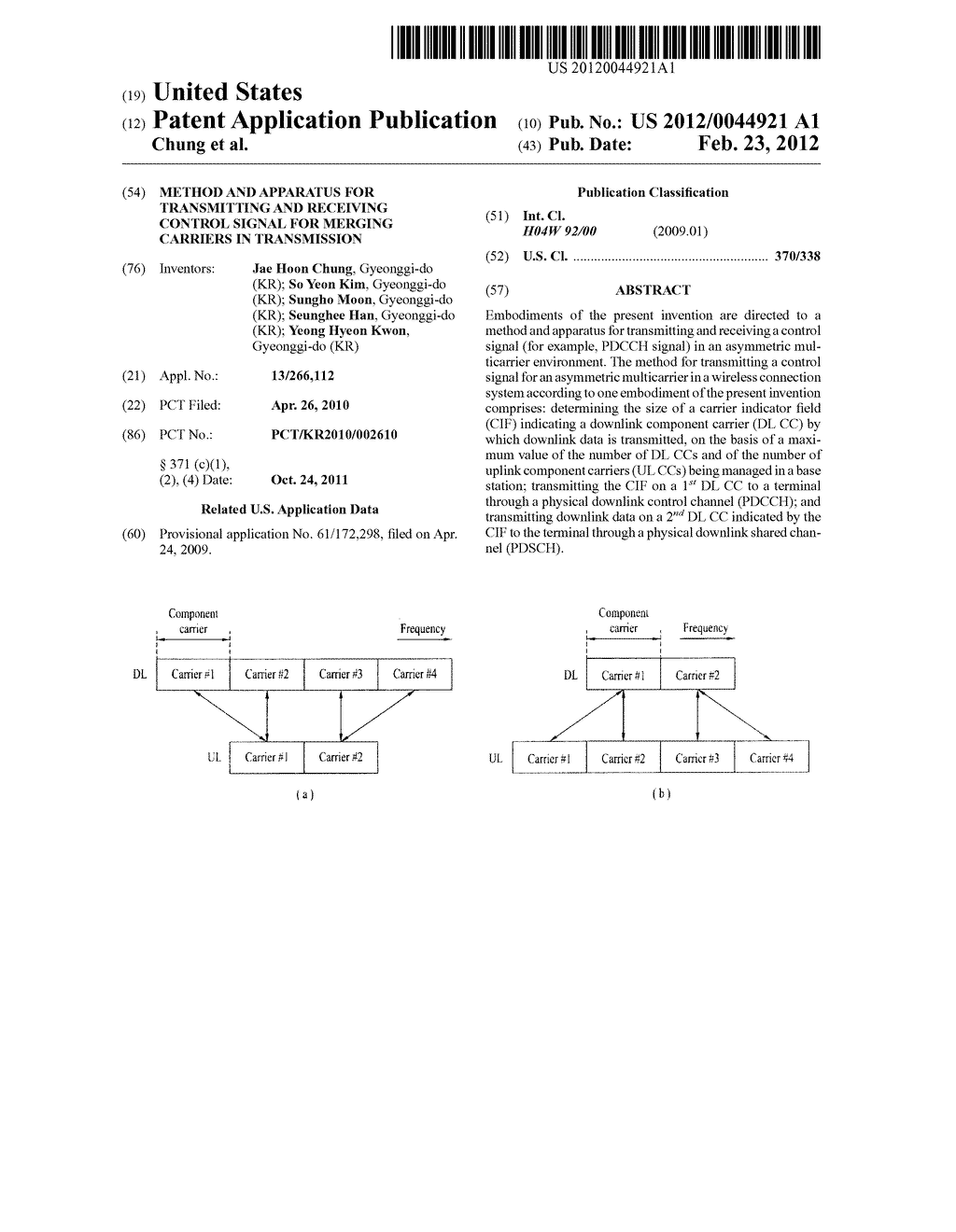 METHOD AND APPARATUS FOR TRANSMITTING AND RECEIVING CONTROL SIGNAL FOR     MERGING CARRIERS IN TRANSMISSION - diagram, schematic, and image 01