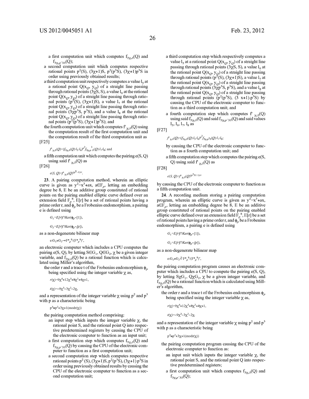 PAIRING COMPUTATION DEVICE, PAIRING COMPUTATION METHOD AND RECORDING     MEDIUM STORING PAIRING COMPUTATION PROGRAM - diagram, schematic, and image 35