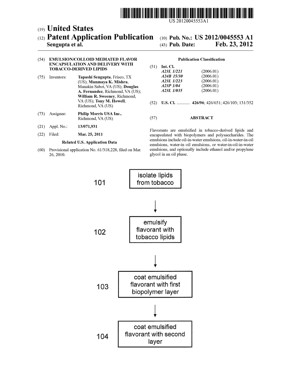 EMULSION/COLLOID MEDIATED FLAVOR ENCAPSULATION AND DELIVERY WITH     TOBACCO-DERIVED LIPIDS - diagram, schematic, and image 01