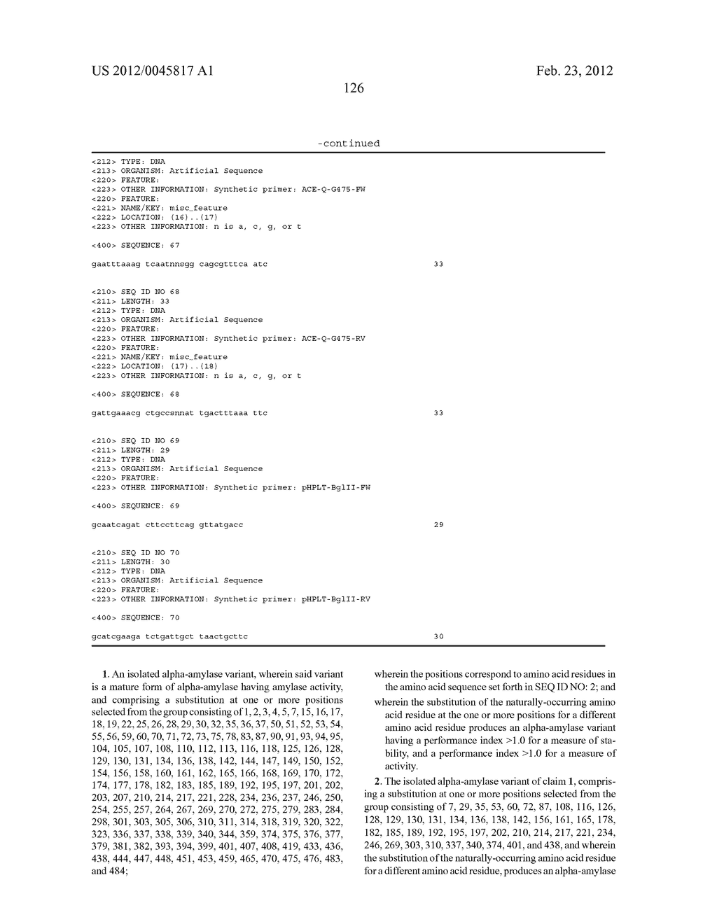 Compositions And Methods Comprising Alpha-Amylase Variants With Altered     Properties - diagram, schematic, and image 138