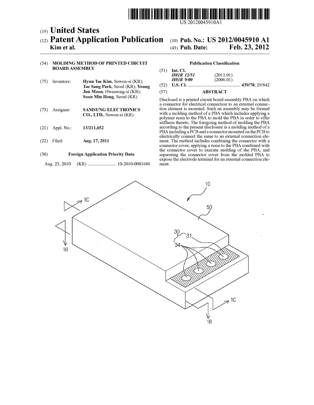 MOLDING METHOD OF PRINTED CIRCUIT BOARD ASSEMBLY - diagram, schematic, and image 01