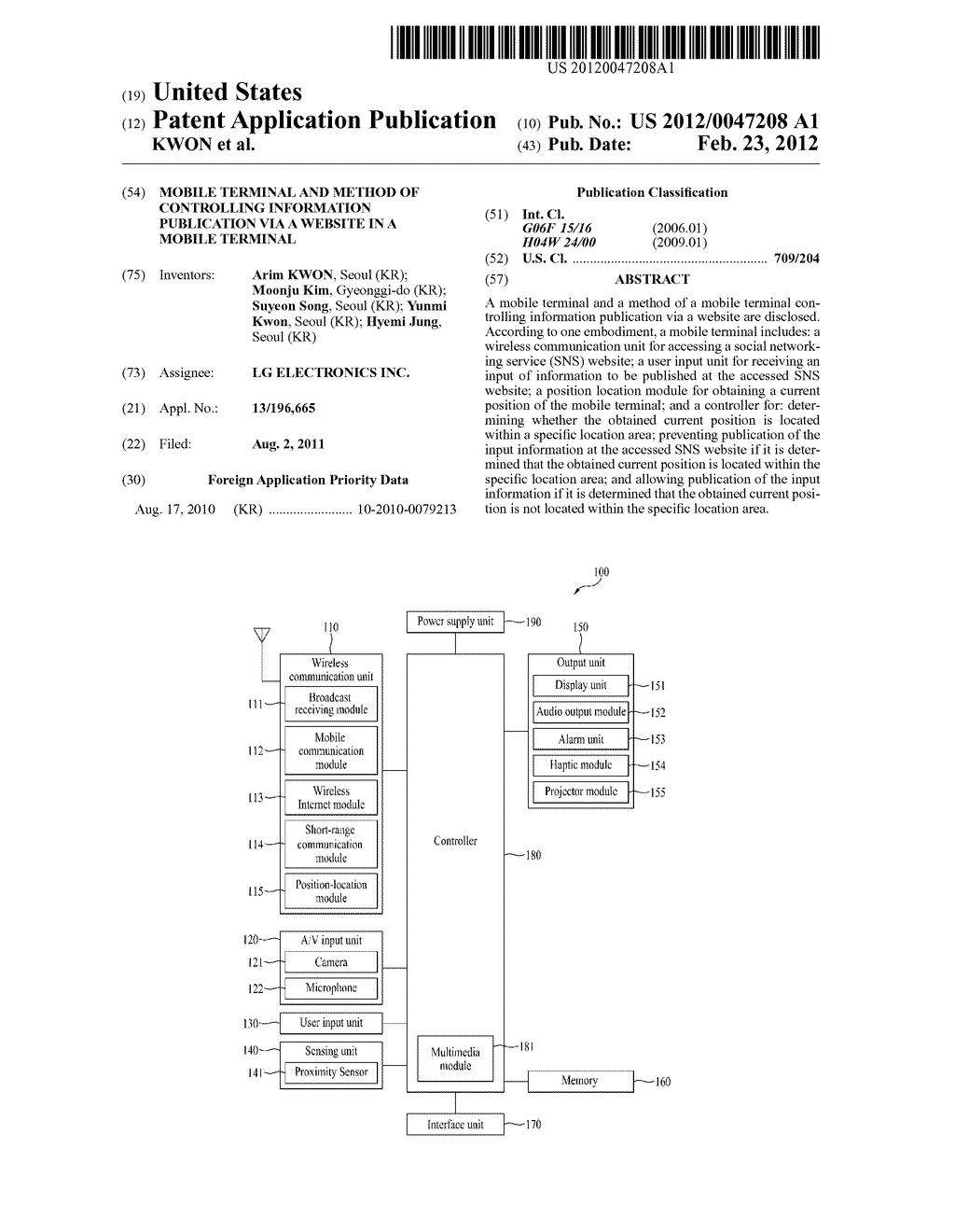 MOBILE TERMINAL AND METHOD OF CONTROLLING INFORMATION PUBLICATION VIA A     WEBSITE IN A MOBILE TERMINAL - diagram, schematic, and image 01