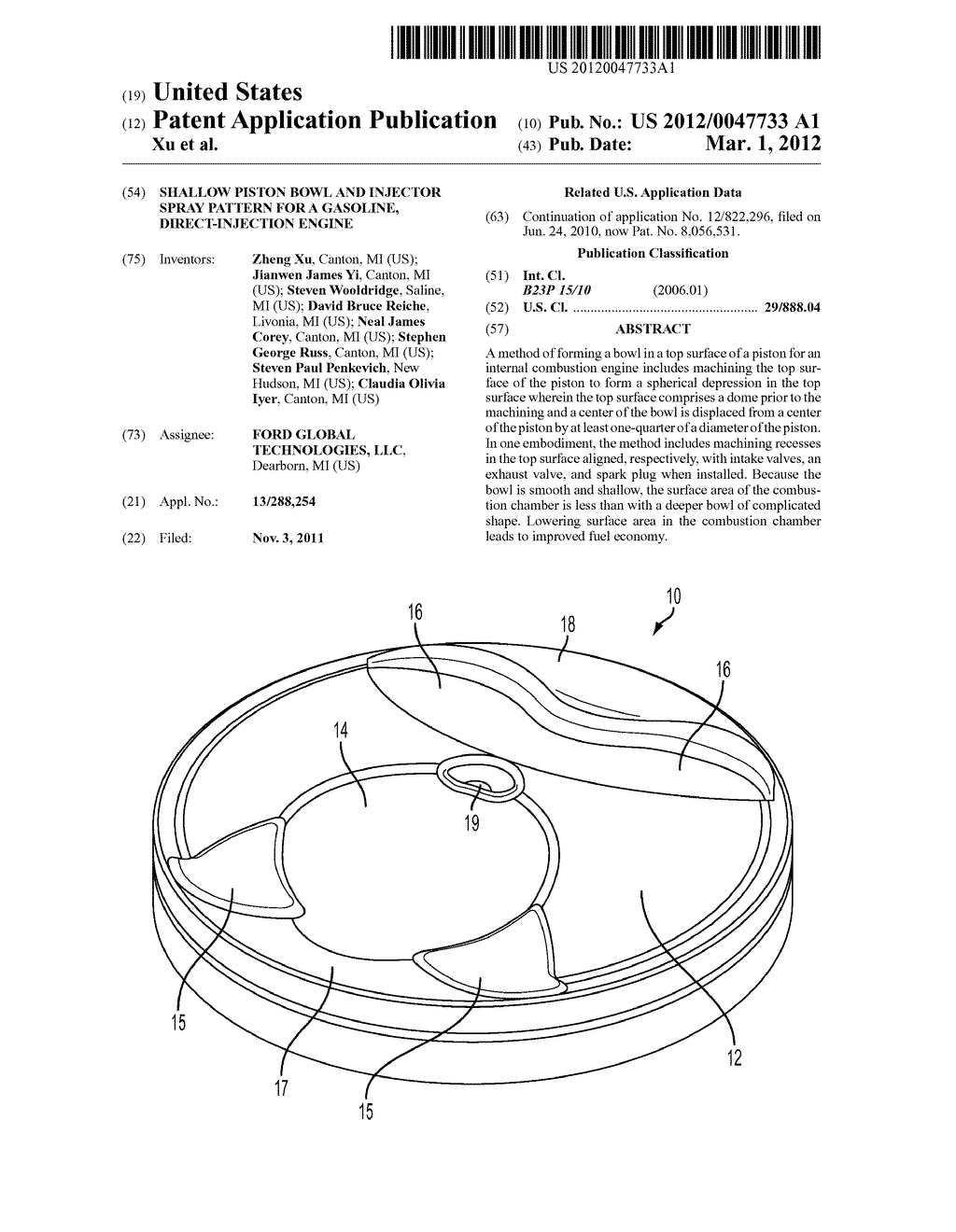 Shallow Piston Bowl And Injector Spray Pattern For A Gasoline,     Direct-Injection Engine - diagram, schematic, and image 01