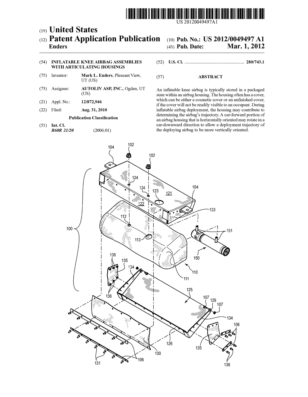 INFLATABLE KNEE AIRBAG ASSEMBLIES WITH ARTICULATING HOUSINGS - diagram, schematic, and image 01