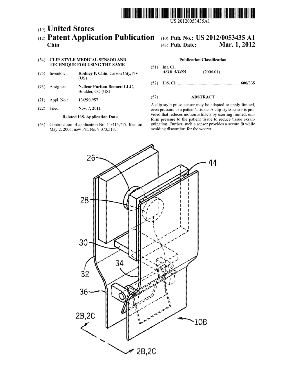 CLIP-STYLE MEDICAL SENSOR AND TECHNIQUE FOR USING THE SAME - diagram, schematic, and image 01