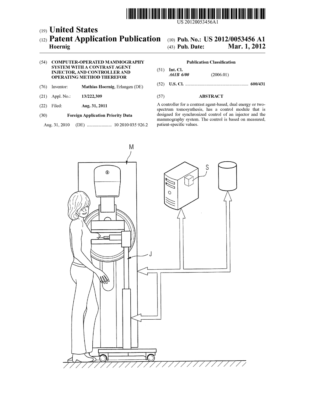 COMPUTER-OPERATED MAMMOGRAPHY SYSTEM WITH A CONTRAST AGENT INJECTOR, AND     CONTROLLER AND OPERATING METHOD THEREFOR - diagram, schematic, and image 01