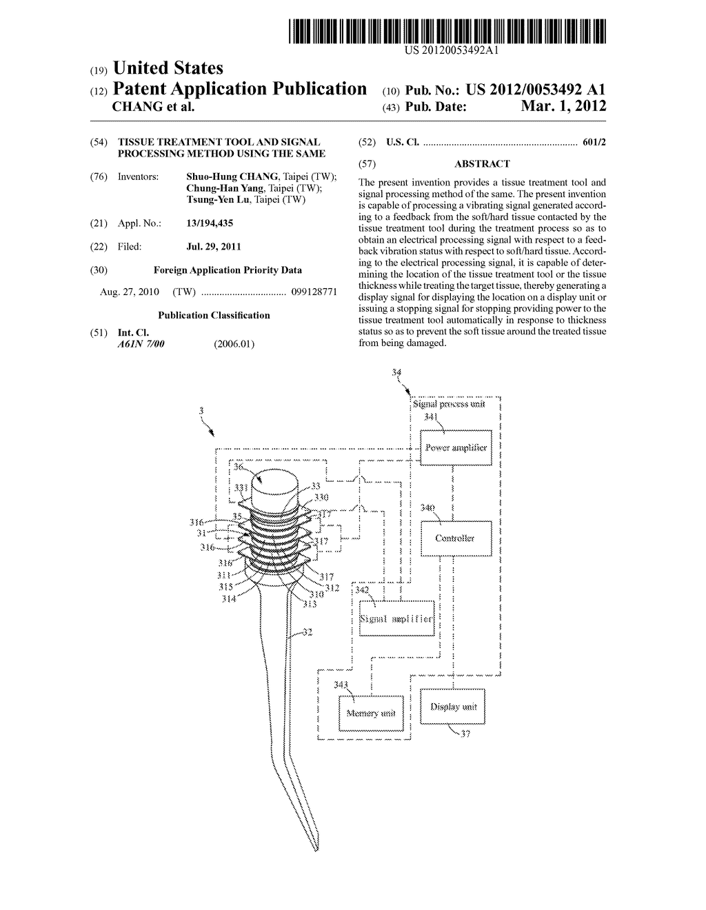 TISSUE TREATMENT TOOL AND SIGNAL PROCESSING METHOD USING THE SAME - diagram, schematic, and image 01