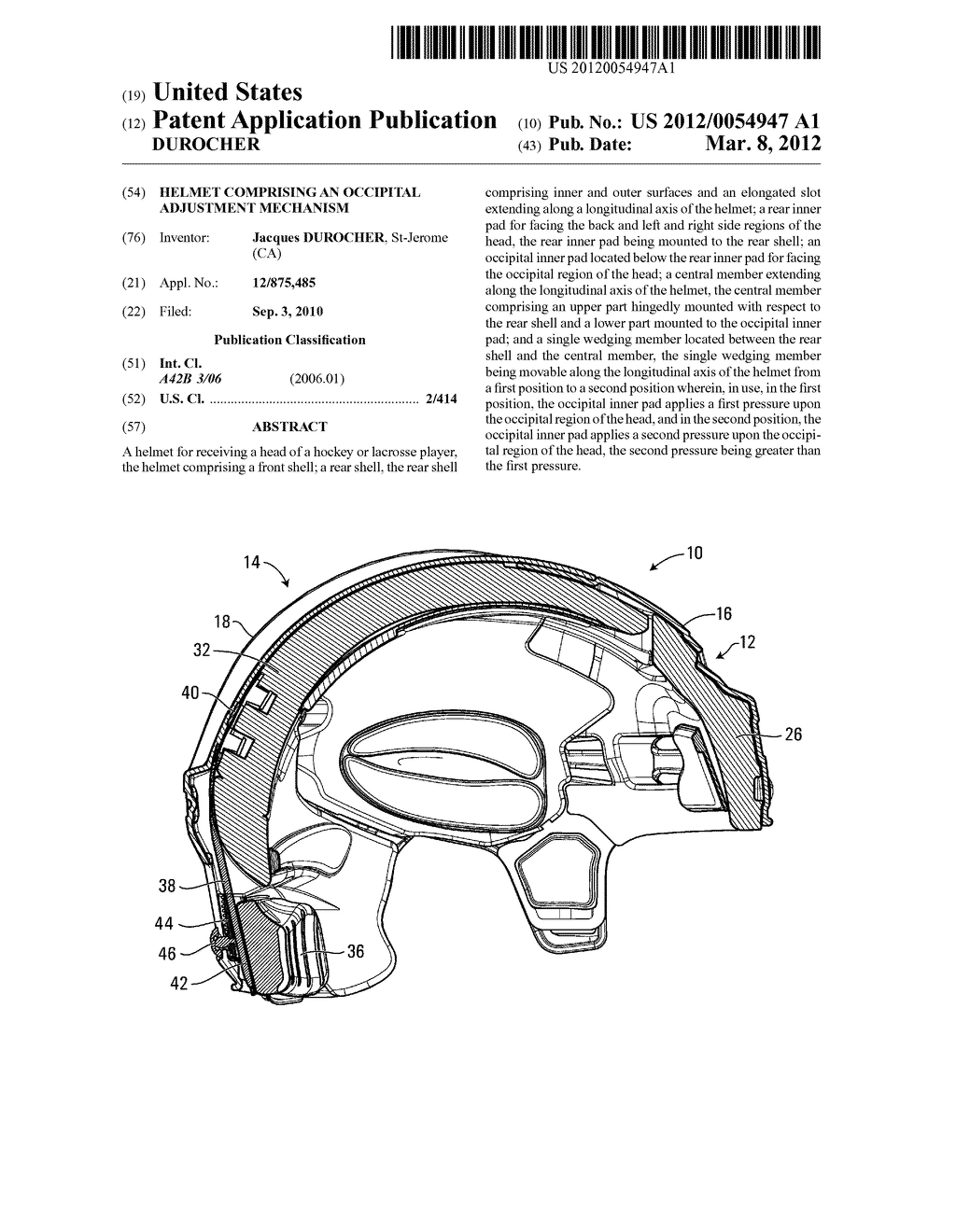 HELMET COMPRISING AN OCCIPITAL ADJUSTMENT MECHANISM - diagram, schematic, and image 01