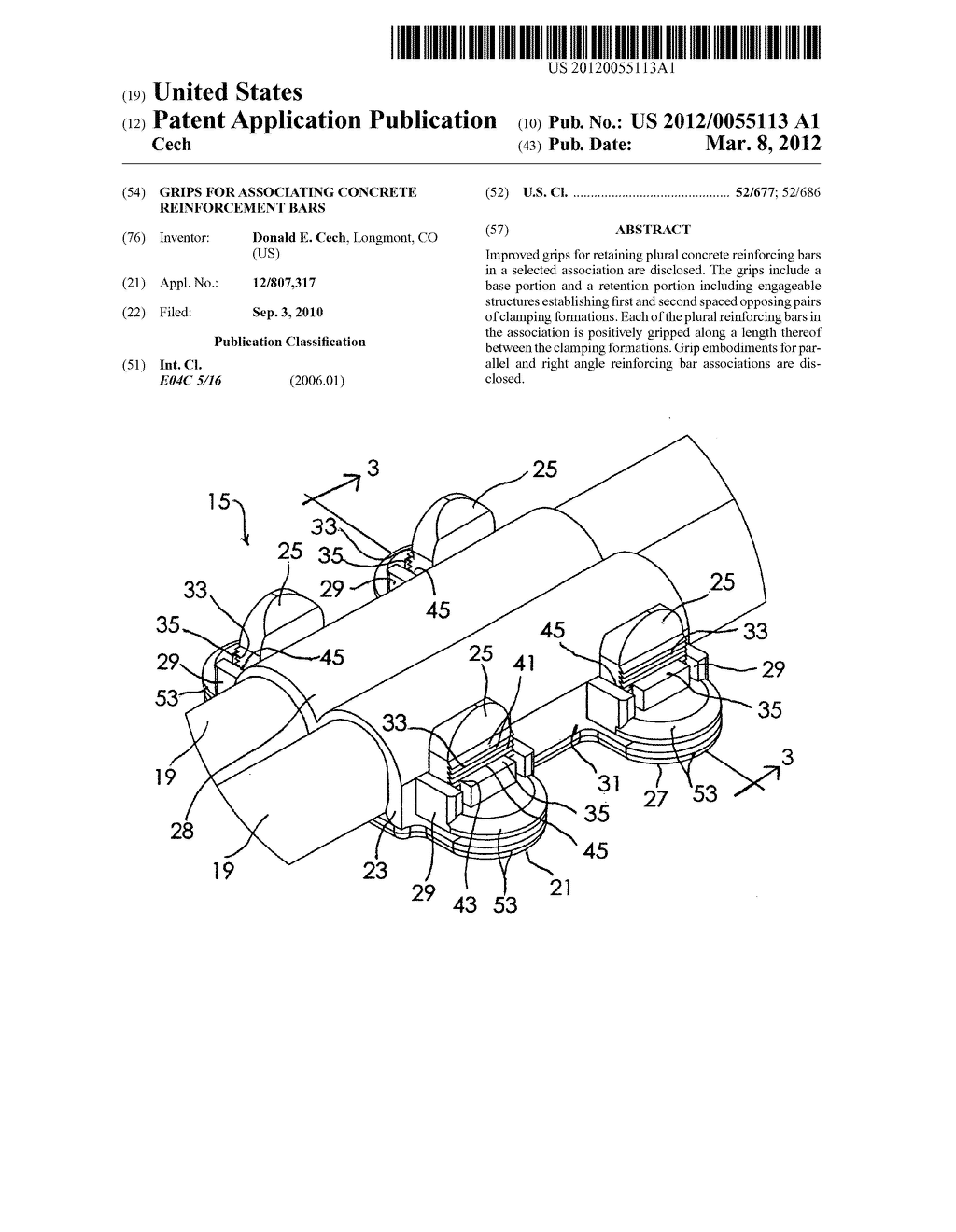 Grips for associating concrete reinforcement bars - diagram, schematic, and image 01