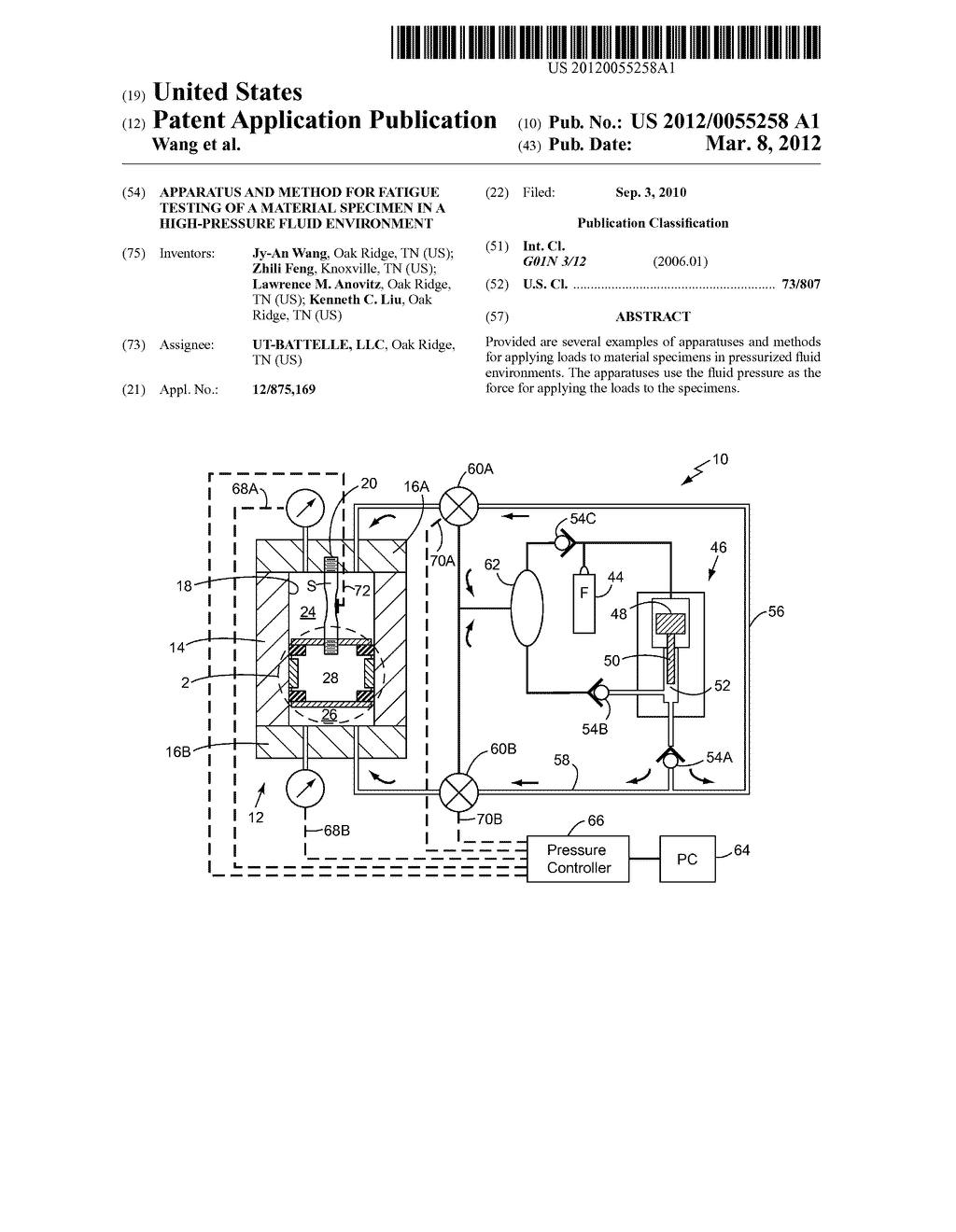 Apparatus and Method for Fatigue Testing of a Material Specimen in a     High-Pressure Fluid Environment - diagram, schematic, and image 01