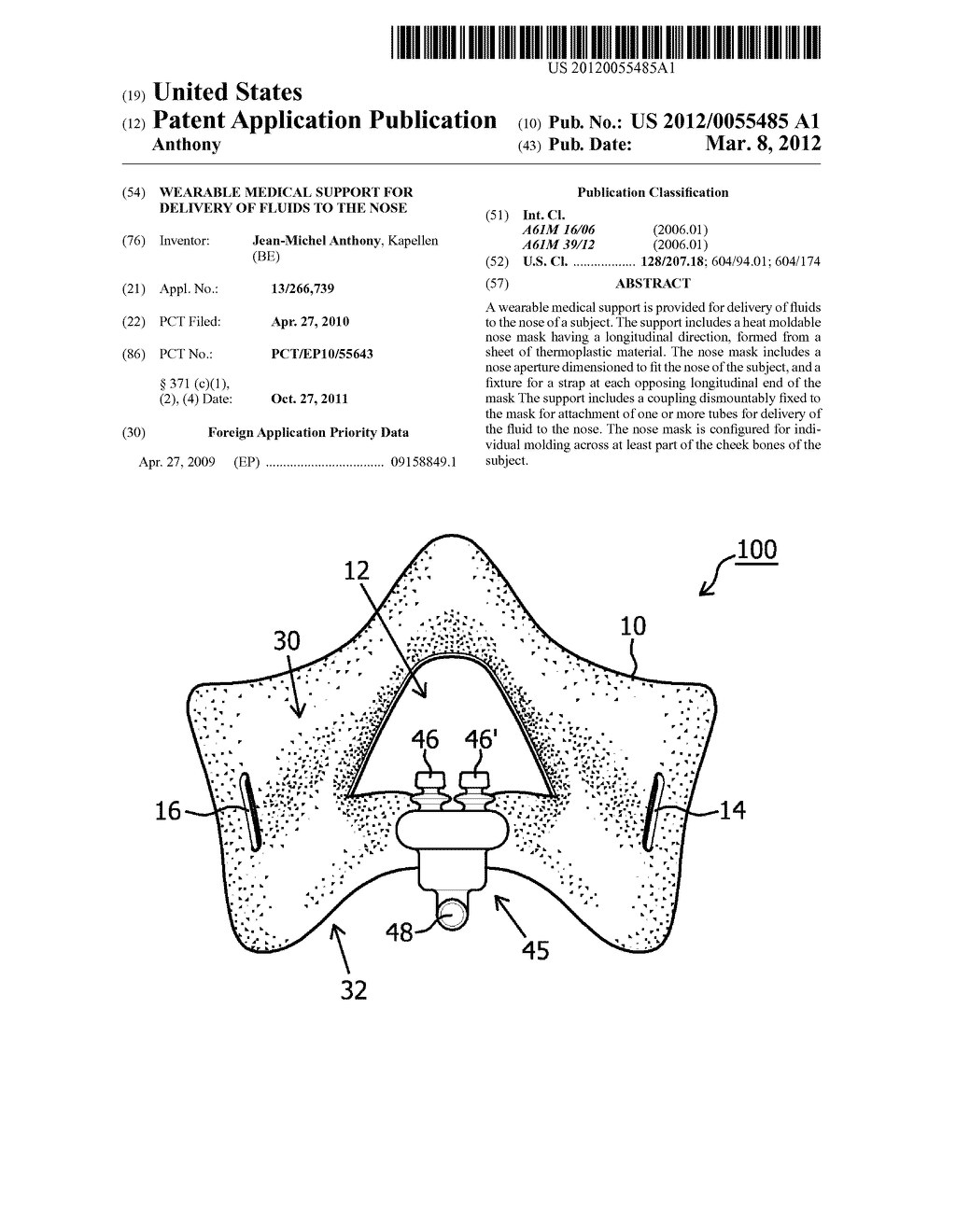 WEARABLE MEDICAL SUPPORT FOR DELIVERY OF FLUIDS TO THE NOSE - diagram, schematic, and image 01