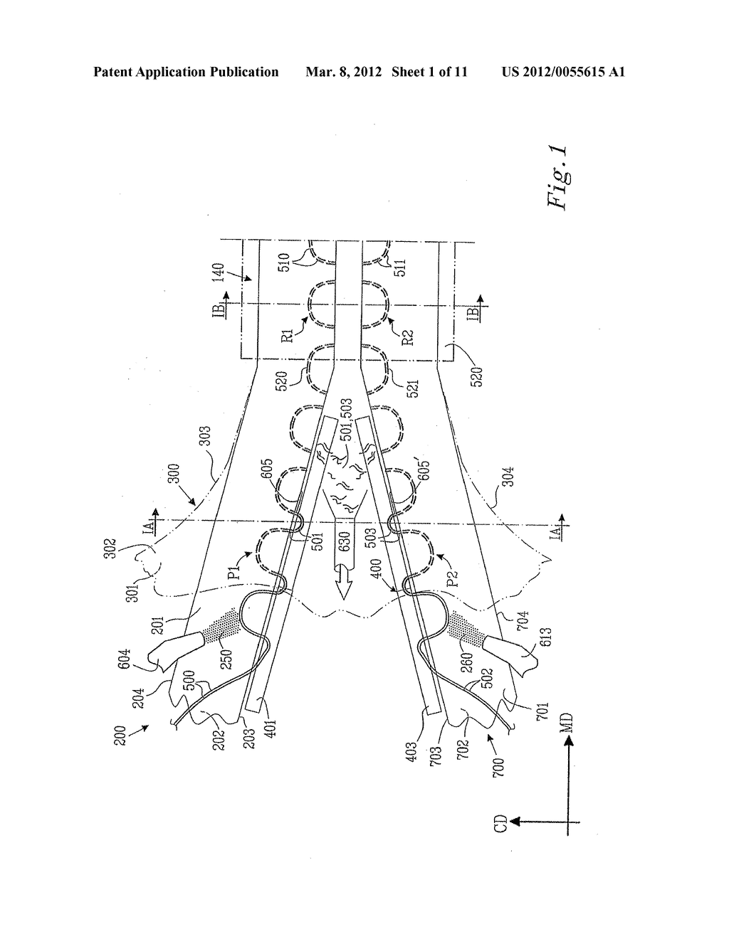 METHOD AND APPARATUS FOR MANUFACTURING ELASTICATED WEBS COMPRISING     DISCONTINUOUS ELASTIC THREADS - diagram, schematic, and image 02