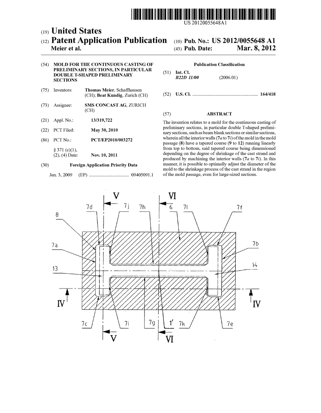 Mold for the Continuous Casting of Preliminary Sections, In Particular     Double T-Shaped Preliminary Sections - diagram, schematic, and image 01