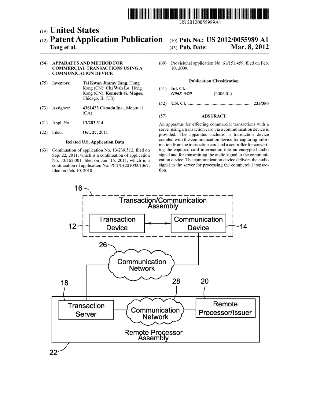 APPARATUS AND METHOD FOR COMMERCIAL TRANSACTIONS USING A COMMUNICATION     DEVICE - diagram, schematic, and image 01