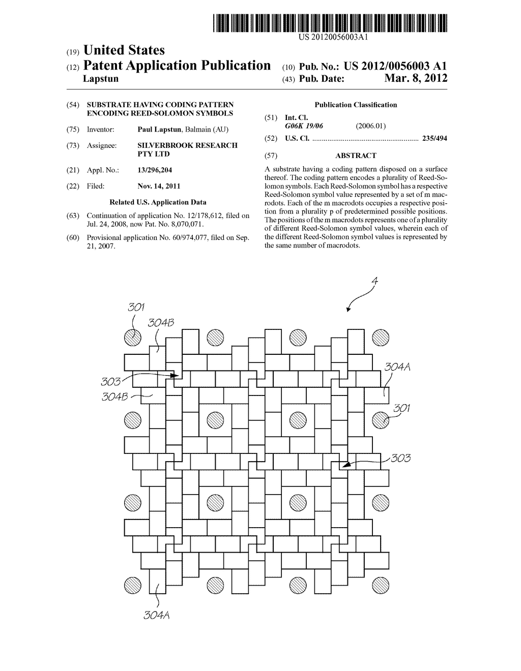 SUBSTRATE HAVING CODING PATTERN ENCODING REED-SOLOMON SYMBOLS - diagram, schematic, and image 01