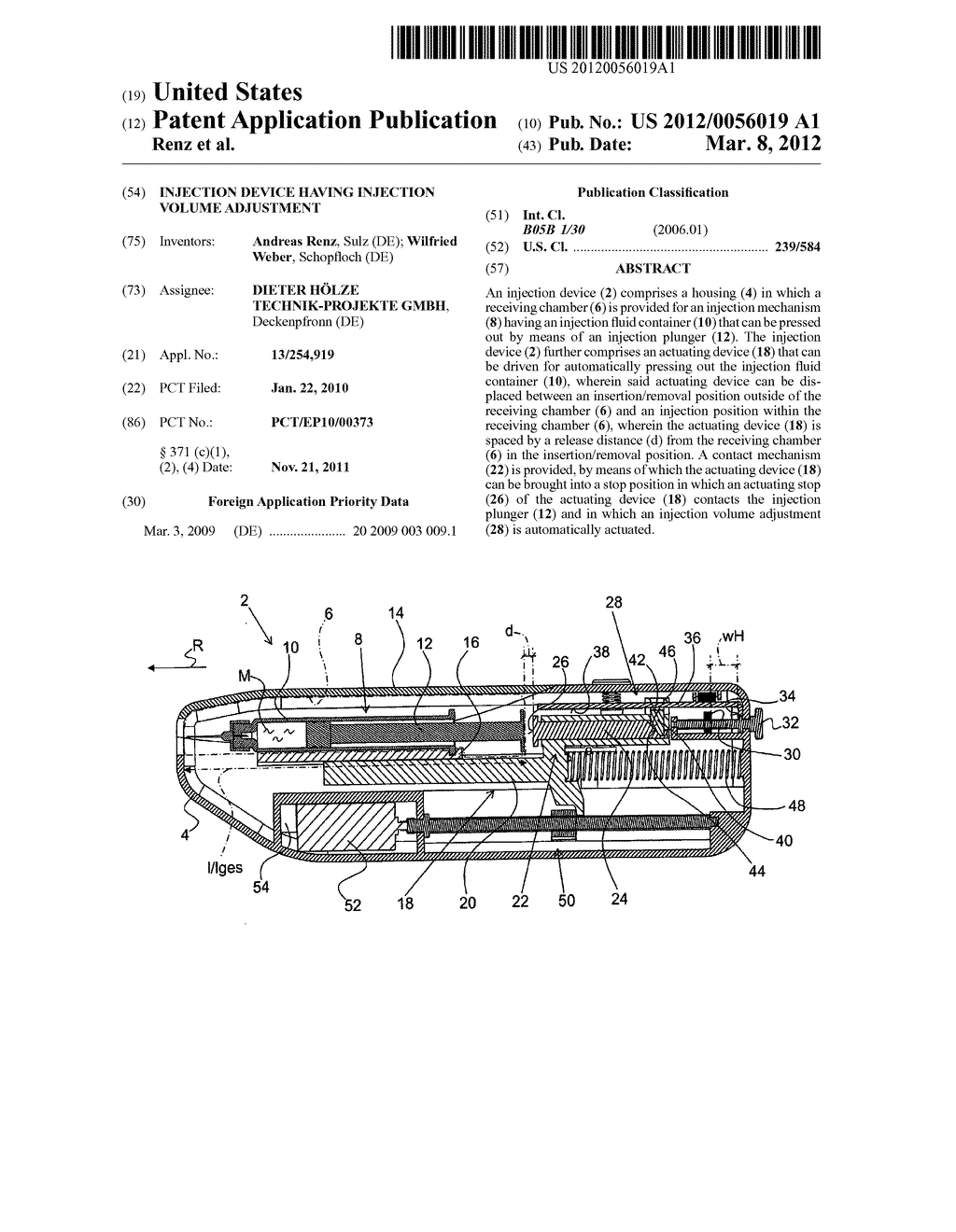 INJECTION DEVICE HAVING INJECTION VOLUME ADJUSTMENT - diagram, schematic, and image 01