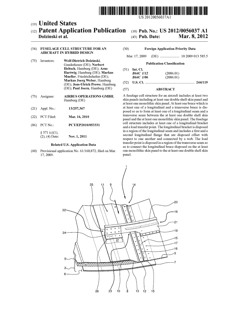 FUSELAGE CELL STRUCTURE FOR AN AIRCRAFT IN HYBRID DESIGN - diagram, schematic, and image 01