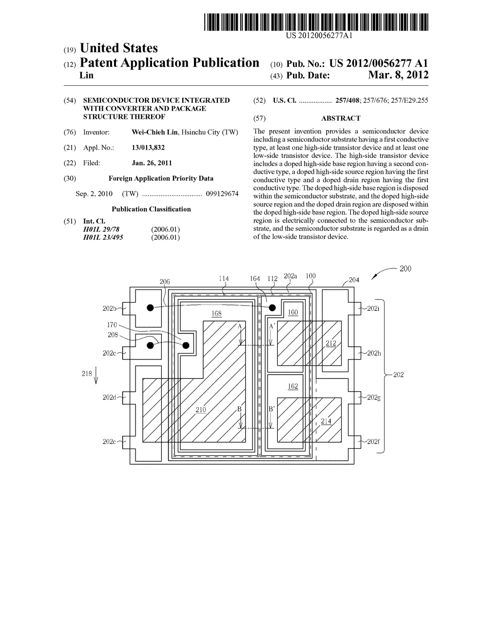 SEMICONDUCTOR DEVICE INTEGRATED WITH CONVERTER AND PACKAGE STRUCTURE     THEREOF - diagram, schematic, and image 01